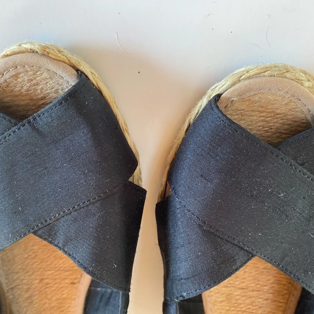NWT Lauren Ralph Lauren - Black 'Cecilia' Shantung Silk Espadrille Wedge 10B